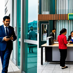 Traditional vs. Modern Banking in Mexico**

"A vibrant collage contrasting two scenes: On one side, a busy traditional Mexican bank branch with customers interacting with tellers, all fully clothed in appropriate attire. On the other, a person comfortably using a mobile banking app on their phone with a modern cityscape in the background, fully clothed, safe for work. The collage style emphasizes the transition from old to new. Professional quality, perfect anatomy, correct proportions, family-friendly, appropriate content."

**